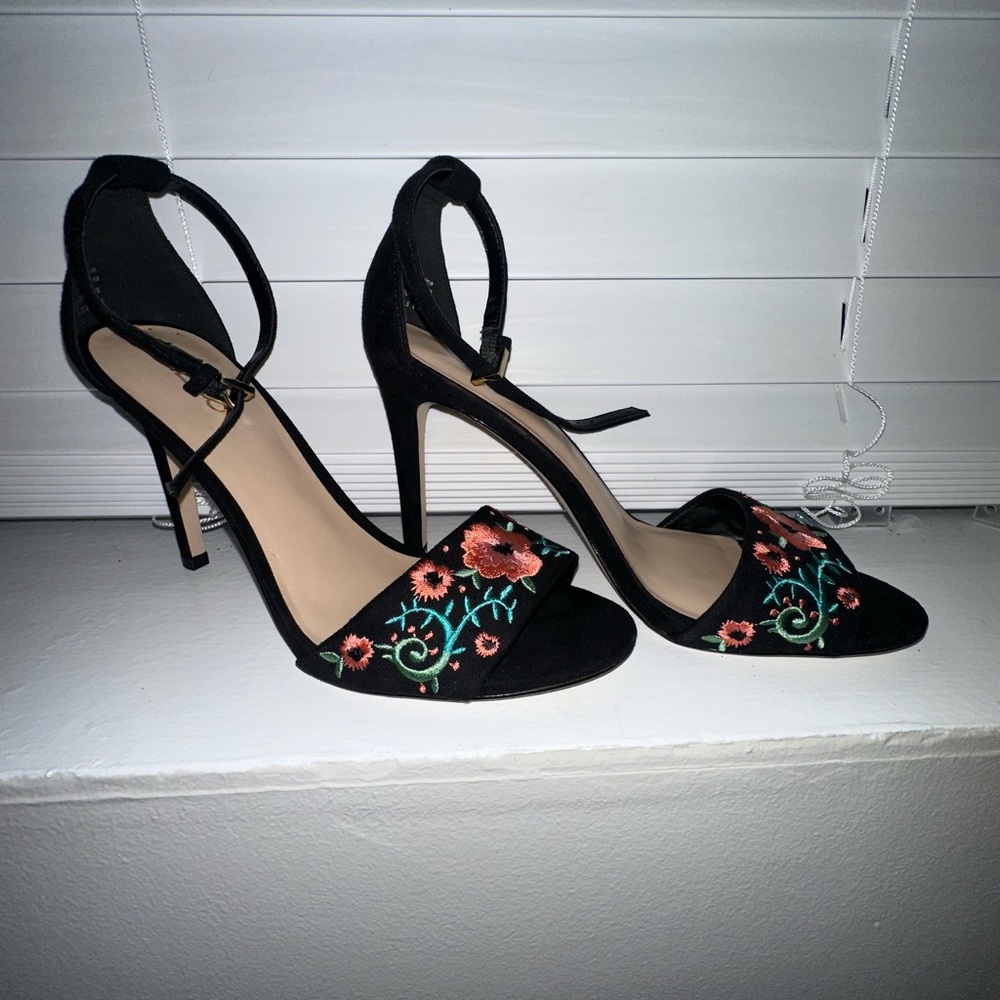 Aldo Black Heels with Floral Embroidery